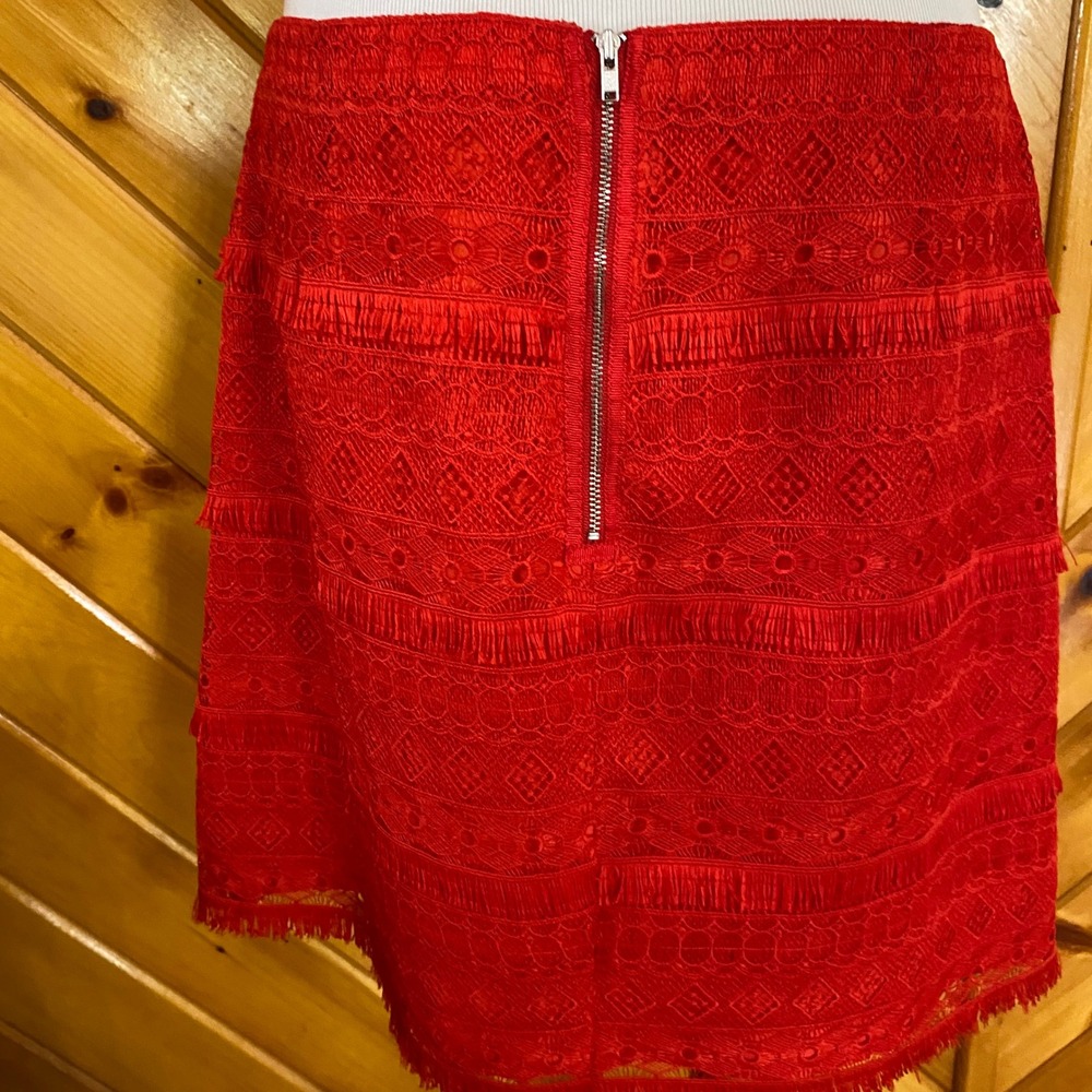 J. Crew Red Fringe Lace Mini Skirt 10 Zip Party Festival Bold Bright - Picture 6 of 7
